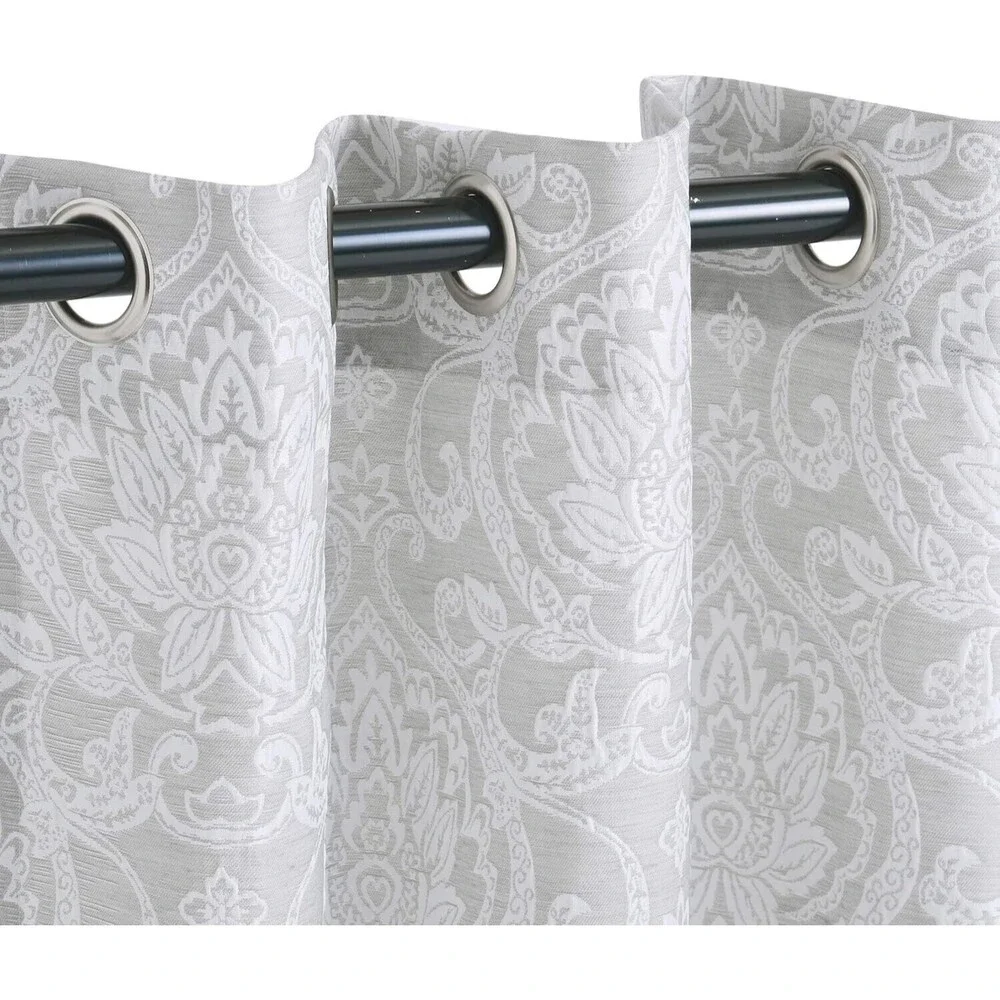 Superior Lotus‎ Jacquard Premium Curtain Panel 2 Piece, Light Grey, 52”W x 84”L